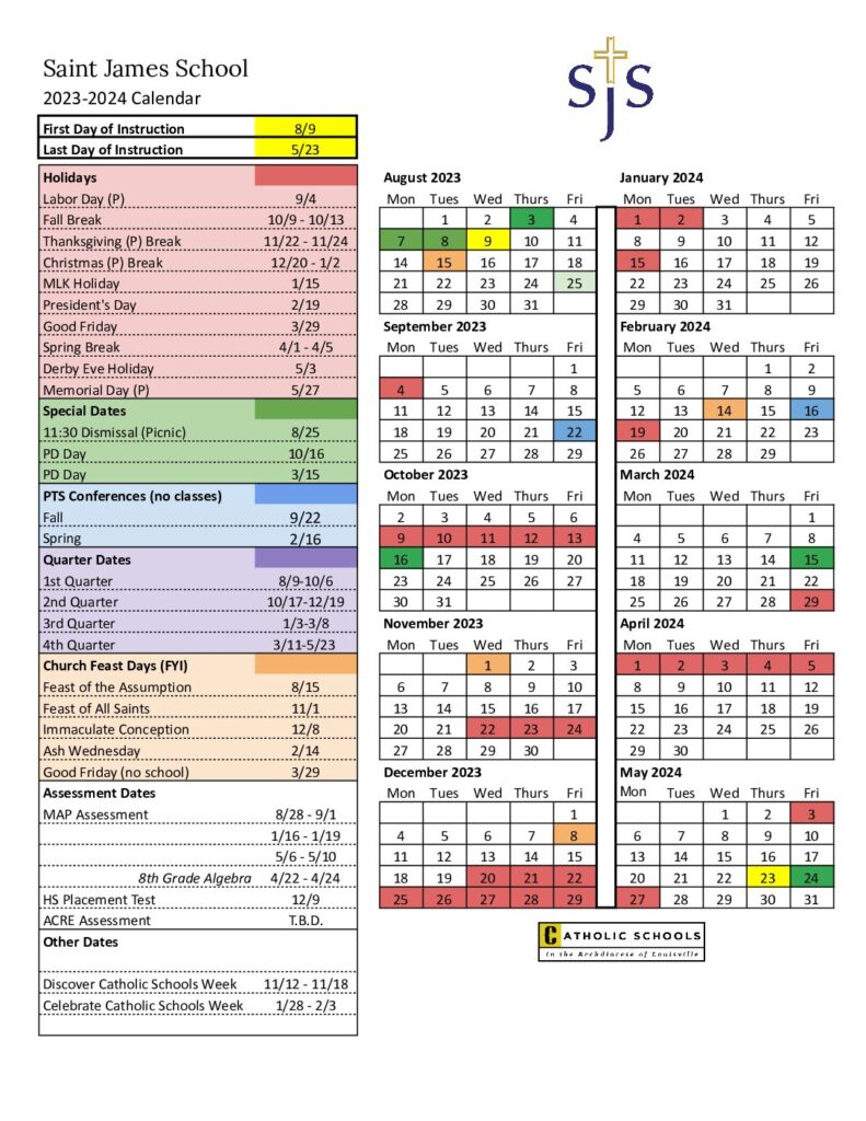 Calendar St. James Catholic School